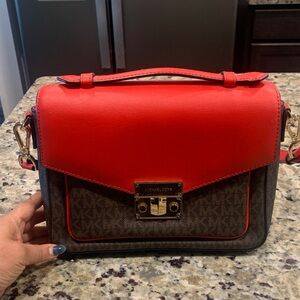 Michael Kors Red and Brown Crossbody Bag